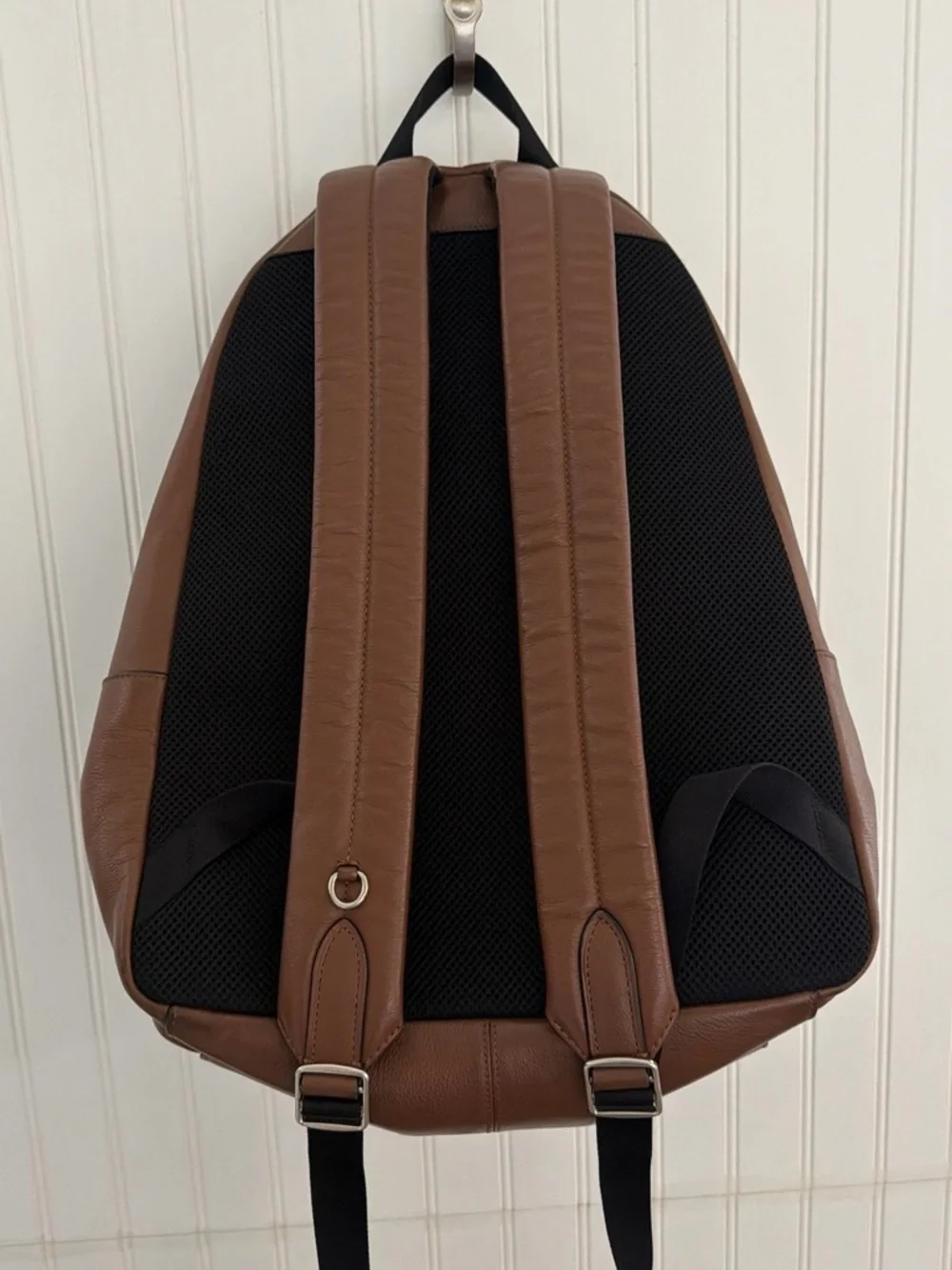 Coach - Brown Leather Backpack with White and Black Stripes
